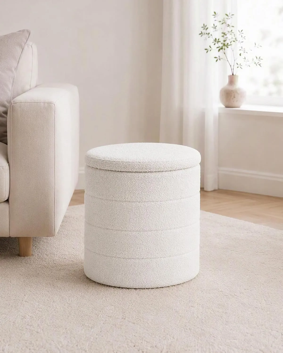 Bouclé Storage Ottoman